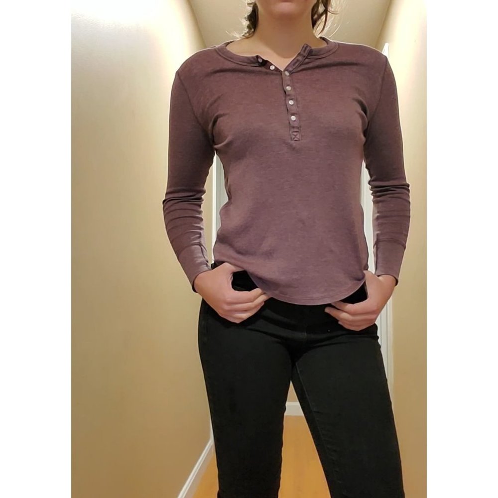Aerie Small Maroon Long Sleeve Henley Top